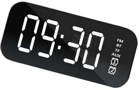 NUOBESTY Wireless Alarm Clock with Large Mirror Display Speaker Card Radio Stylish Digital Clock for Bedroom and Office Present for Teens and Adults