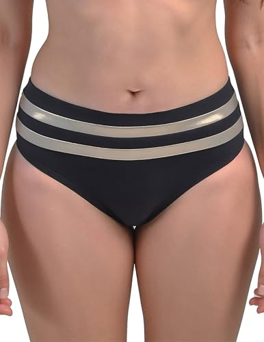 Vivisence Braguita De Bikini Mujer Cintura Alta Ideal para Playa Y Piscina 3222M, Negro-Dorado,48