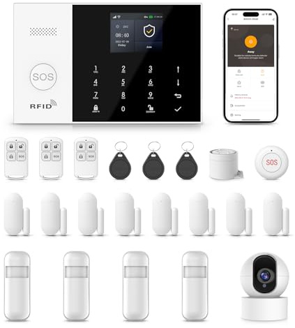 PGST Allarme casa Senza fili,22 Pezzi- 4G Allarme casa,WIFI GSM Sistema Antifurto Completo,Telecamera Wi-Fi Interno,Sensore per porte e finestre,sensore di movimento,Telecomando,Compatibile con Alexa
