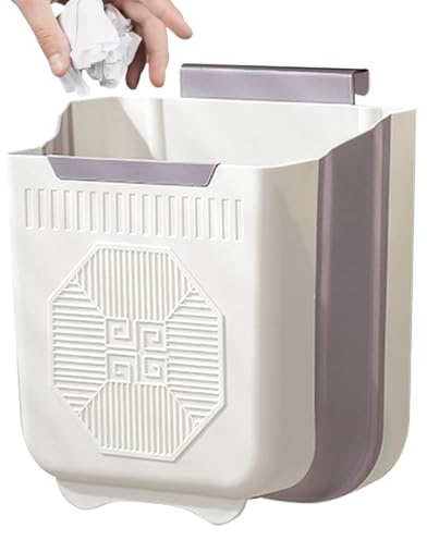 Geentargetel Pattumiera sospesa 7L, Pattumiera pieghevole per cucina, campeggio e bagno, montaggio a parete con gancio, leggera e salvaspazio, contenitore per rifiuti sotto il lavandino (pallido)