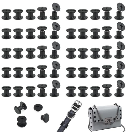 JJWNMLL 100 Pcs Chicago Screw Posts,M5*5mm Rivet Binding Screws Matte Black | Metal Chicago Rivet Replacement Repair for Bags, Collar, Harness, Luggage, Purse, Dog Lead, Backpack, Belt