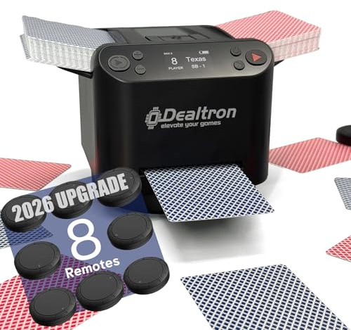 2026 Upgraded All-in-One Automatic Card Shuffler and Dealer,for Versatile Card Games,Programmable Card Dealer,Card Shuffler 2 Deck,360° Rotation,Ultra Quiet,Rechargeable,12 Players (Black+8 Remotes)