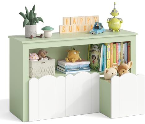 YOUDENOVA Étagère pour enfant, meuble de chambre d'enfant, avec 3 boîtes, rangement de jouets sur roulettes, 102,2 x 33 x 61,5 cm, rangement de chambre d'enfant pour livres d'images, livres d'histoire