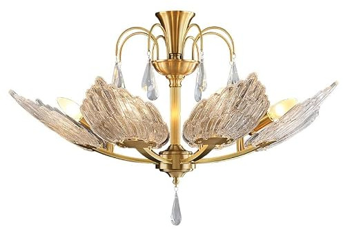 KKXXYQFC Ljuskronor Kristall Led Hembelysning Vardagsrum Matsal E17*6 Keramik Lamphållare Upphängningsarmatur Hängande 74cm*55cm