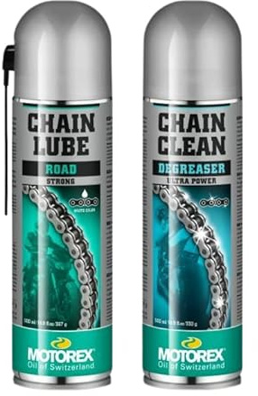 MOTOREX - Pack lubrifiant chaîne moto Road Strong 500ml + Nettoyant chaîne 500ml