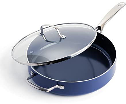 Blue Diamond Cookware 28 cm/4,3L Padella con Rivestimento Antiaderente in Ceramica Rinforzato con Diamante, Coperchio, Senza PFAS, Compatibile con l'induzione, Lavabile in Lavastoviglie e Forno, Blu