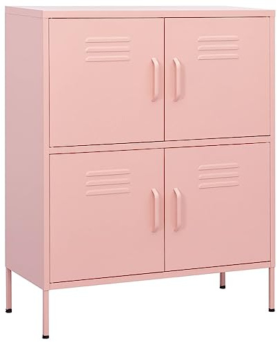 vidaXL Armoire de Rangement Buffet Armoire Latérale Meuble de Rangement Salon Salle de Séjour Maison Intérieur Rose 80x35x101,5 cm Acier