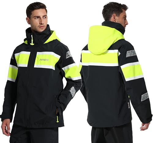 NAVIS MARINE Men’s Offshore Sailing Jacket – 3-Layer Waterproof Foul Weather Gear for Coastal & Ocean Sailing (Black, XL)