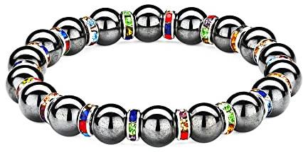Magnetiskt hematitarmband, svart magnetarmband, 6/8/10 mm, lindrar ledsmärta, eliminerar statisk elektricitet, förbättrar sömnen, 7.9 inches, magnetisk, Strass