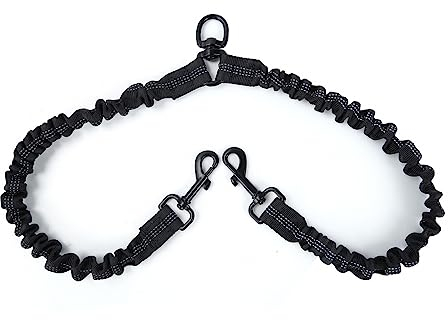 Doppelleine für 2 Hunde, Doppelter Hundeleinen-Koppler, Reflektierend Stoßdämpfender Sicherheits-Bungee-leinen-Splitter Zum Gehen Von 2 Hunden