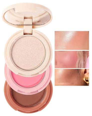 3-In-1 Makeup Palette, Powder Highlighters Makeup, Face Highlighter Palette, Highlighter & Contour & Blush Makeup Palette, Long-Lasting Makeup Blush, Versatile Cosmetic Tools (01#)