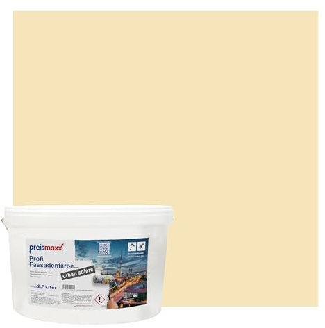Preismaxx Profi Fassadenfarbe urban colors, bunte Außenfarbe, beige, champagner, champagne 2,5L, matte, wasserabweisende Aussen-Dispersion, hohe Wasserdampfdurchlässigkeit