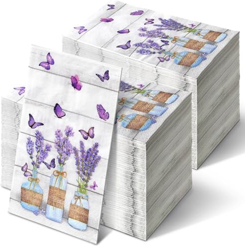Seajan 200 Pcs Lavender Paper Guest Napkins Disposable Hand Towels for Bathroom Paper Disposable Guest Towels Napkins for Spring and Summer Wedding Bathroom Birthday Dinner Party