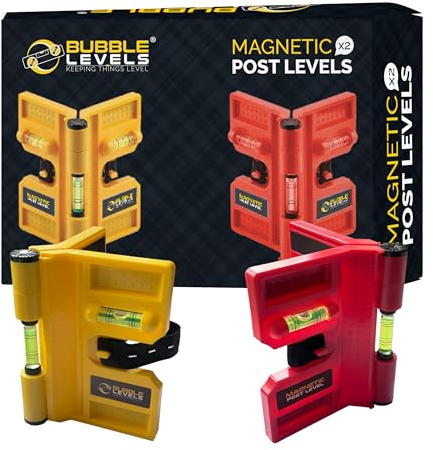 Bubble Levels NIVELES DE BURBUJA | Paquete de 2 | Niveles de burbuja magnéticos plegables ajustables | Nivel de burbuja magnético para nivelación de postes, tuberías, columnas y esquinas | 188mm x 134