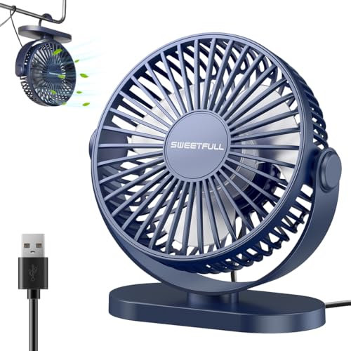 LULUWA Ventilateur De Bureau USB Petit, Silencieux 3 Vitesses 5 Mini Ventilateur Portable Personnel Rotation À 360° Réglable Gadgets De Refroidissement De Table De Bureau