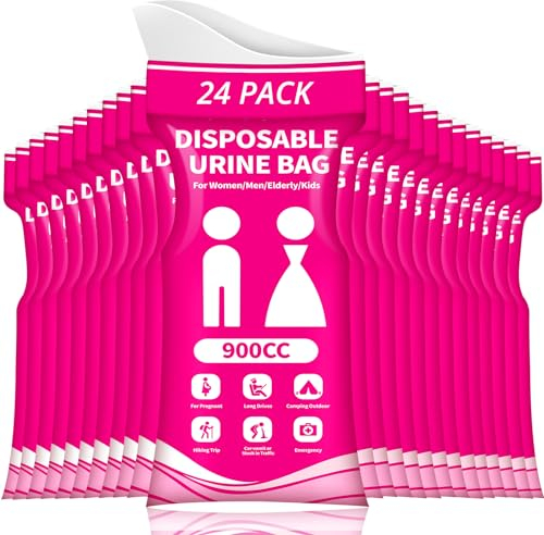 HOKINETY Disposable Urine Bag for Travel - 900ML Portable Pee Bags for Women Men 24 PCS Emergency Vomit Bags Unisex Toilet Urinal for Car Camping, Road Trip,Pregnant, Kids, Patient - Fuchsia