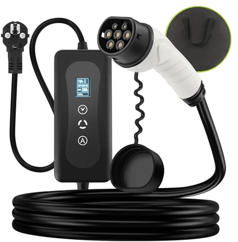 GEARMONSTER 6M EV Ladekabel Schuko Schnell EVSE ladegerät 3.6KW Tragbares Kompatibel mit Allen Steckern für Elektroautos IEC 62196-2 Typ 2 Single Phase (Einstellbare Stromstärke 8A/10A/13A/16A)