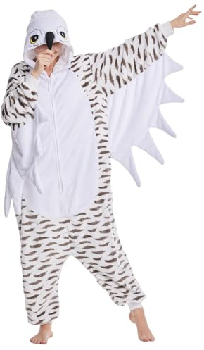 Dodheah Pigiama Gufo Camicia da Notte per Adulti Costumi di Halloween Tuta Cosplay Animali Carnevale Onesie per Donne Uomini Bianco M