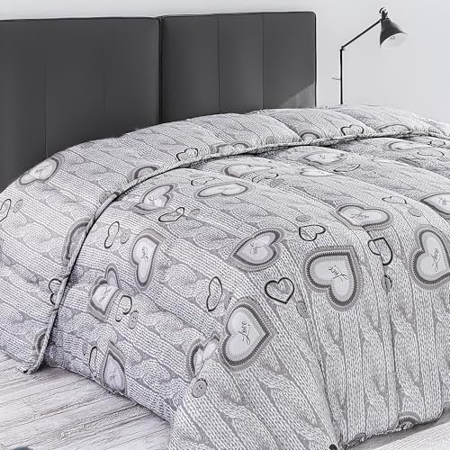 Home Tresor - Trapunta Piazza e Mezza Invernale Imbottita Shabby Chic, Piumone Letto Caldo Pesante Autunno Inverno 325 gr/mq Trapuntato in Morbida Microfibra Love Cuori