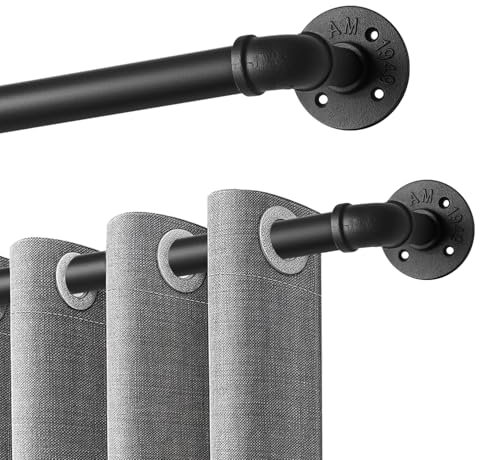 Qlfyuu Curtain Poles Industrial Curtain Rail, Curtain rod for Windows Black Rust-Resistant, Extendable Shower Curtain Poles Metal for Indoor and Outdoor (Black, 76-150cm)