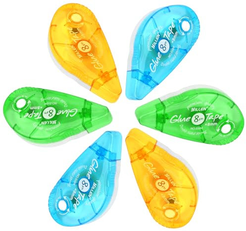 YARVPUV Lot de 6 Rouleaux Roller de Colle, 8mm*10m Colle Roller Ruban Adhésif Double Face Transparent Roller Colle pour les Cartes,photos, scrapbooking, l'école et le bureau