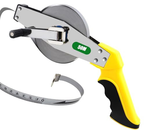 LEKEFETO Stahl Maßband 50m, Millimeter Stahlbandmaß mit Ergonomischen Griff, Hohe Präzision Rollbandmaß, Bandmaß 50 m, für Häuser, Gärten, Baustelle