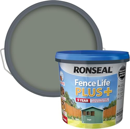 Fence Life Plus+ 5L – Sage – Durable Shed & Fence Paint – One Coat, Weatherproof & Fade-Resistant – UV Protection – Lasts Up to 5 Years – For All Exterior Wood