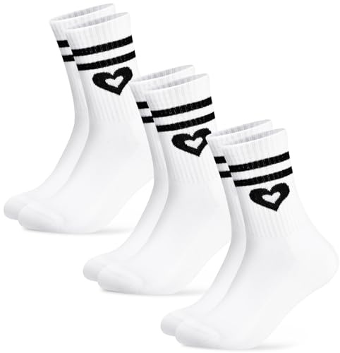 Niofind Calcetines de Tenis Mujer, 3 Paquetes de Calcetines Deportivos con Diseño de Corazón, Calcetine Navidad, Cómodos Calcetine de Running Mujer, Regalo para Mujeres en Blanco y Negro