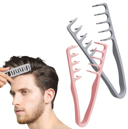 VRYNDH Peigne Korea Texture, peigne à dents larges pour plus de volume et de douceur, définit et démêle sans effort, pour tous types de cheveux, rose, gris
