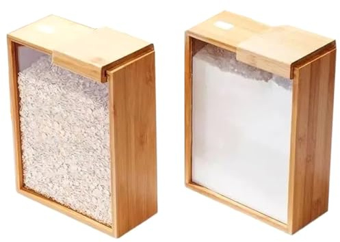 Fegtrtyoa Dispensador de Alimentos de Bambú de 3 litros, Dispensador de Cereales para Despensa, Organizador de Cocina, Contenedor de Almacenamiento de Alimentos (2 Unidades)