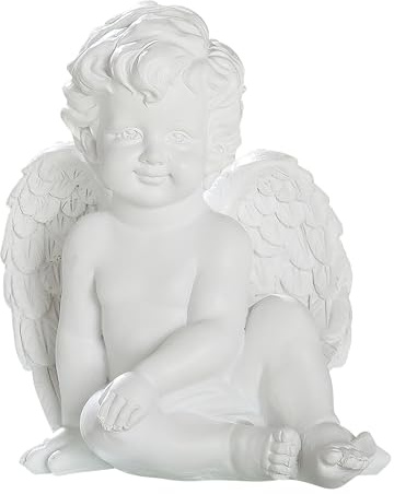 CULT at home Deko Engel Figur – Schutzengel Engelfiguren für Friedhof Grabdeko aus Kunstharz – wetterbeständige Grab Dekoration – Grabschmuck Engel Geschenk Trauer Hoffnung - Weiß Höhe ca 17,5 cm