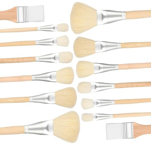 14 PCS Painting Brush, Oil Paint Brushes Set, Wooden Handle Goat Hair Blending Brushes Assorted Size Artist Paint Brush for Acrylic Watercolor Oil Painting Face Body Art