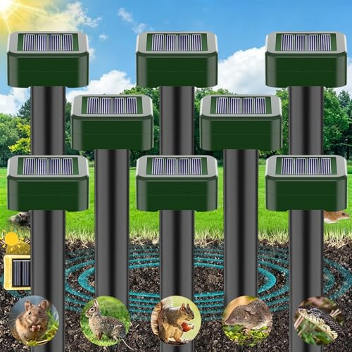 Ahuyentador de Topos Solar, Repelente de Ratones Ultrasónico 8 Piezas, Ahuyentador Animales para Repeler Topillos, Topos, Serpientes y Roedores de Jardines,Anti Toposs,contra Plagas