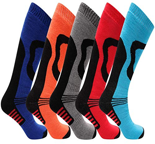 5 Pairs Mens High Performance Thermal Ski Socks - Multicoloured - Mens UK Size 6-11 (EU 39-45)
