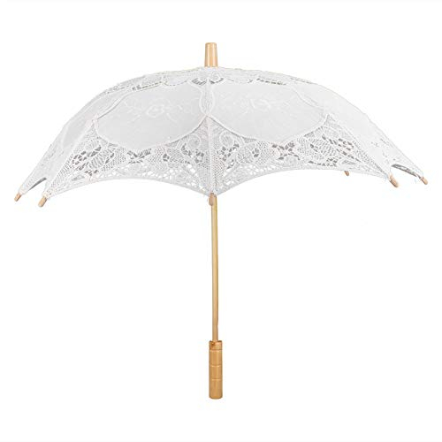 Alvinlite Vintage Spitze Sonnenschirm Spitze Regenschirm Brautschirm Hochzeit Braut Sonnenschirm Regenschirm für Fotografie Requisiten Hochzeitszubehör(Großes Beige)