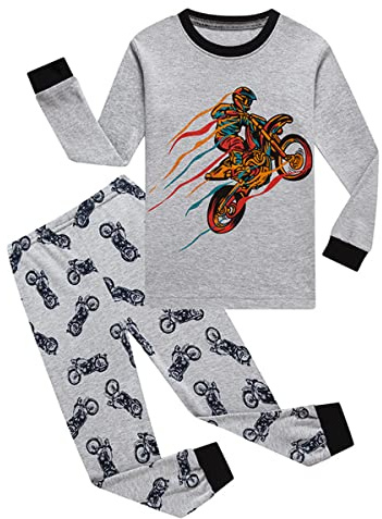 SEVEN BB Boys Pyjamas Set Motorcycle Kids Pjs Pajama Long Sleeve Cotton Sleepwear Tops Shirts Pants Nightwear Children Outfit 5 Years Grey