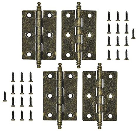 MABAHON 4 bisagras antiguas plegables de bronce, bisagras de puerta de latón retro con 26 tornillos de bisagra para armarios, puertas de gabinete, joyero retro, cajas de cofres