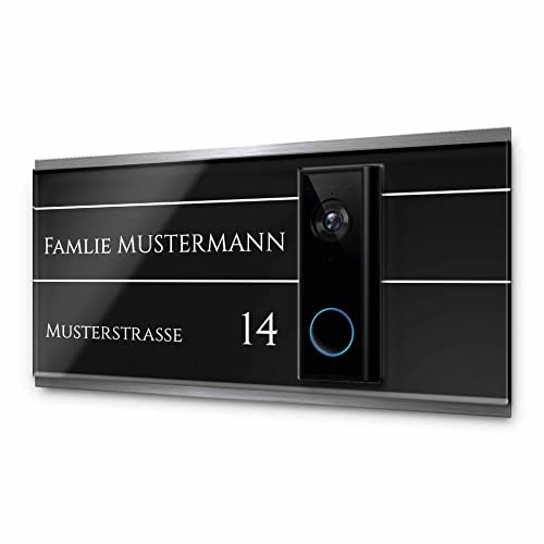 Edles Namensschild für Eufy Video Doorbell 2K mit Akku o. Kabelgebunden - personalisiertes Türschild aus Edelstahl & Acrylglas | Videotürklingel Funk Video Klingel - Funkklingel Zubehör