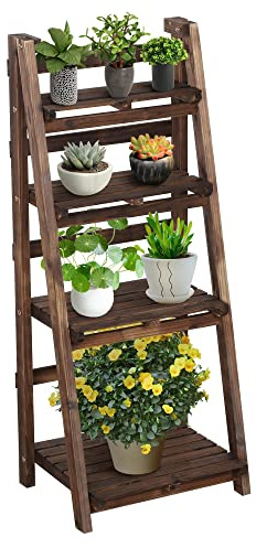 Yaheetech Escalera para macetas, soporte para plantas, balcón, escalera para flores, 4 niveles, soporte para plantas, estantería de madera, para interior y exterior, plegable