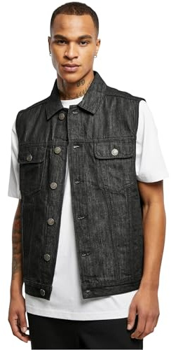 Urban Classics herr denim vest, herr jeansväst, finns i många olika färger, storlekar S till 5XL, Svart tvättad, M