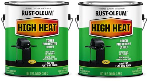 Rust-Oleum 237543-2PK High Heat Brush Protective Enamel Paint, Gallon, Low VOC Flat BBQ Black, 2 Pack