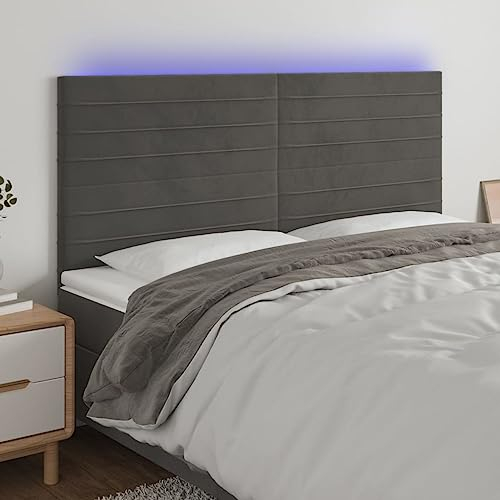 Youuihom Wandkissen Wandpaneele Gepolstert Schlafzimmer-Kopfteil LED Kopfteil Dunkelgrau 200x5x118/128 cm Samt Geeignet für Wohnzimmer, Schlafzimmer, Gästezimmer