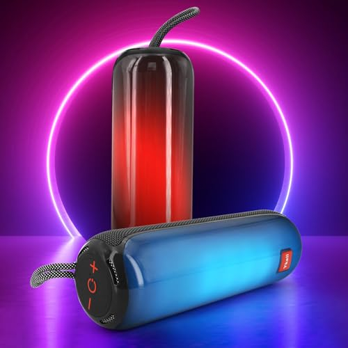 Ykall Altavoz Bluetooth Portátil 20W con Espectáculo de Luces, Altavoz Inalámbrico para Exteriores con Sonido Estéreo, IPX5, Tiempo de Reproducción 24H Soporta Modo FM