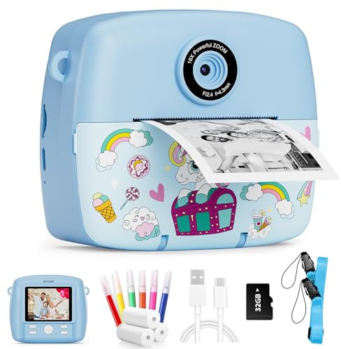 Camara de Fotos instantaneas,1080p vídeo Camara instanea,2,4 HD Camara Fotos Infantil con Tarjeta SD de 32GB,Regalos comunion niña para cámara instantánea,Juguetes niños 3 4 5 6 7 8 9 10 años