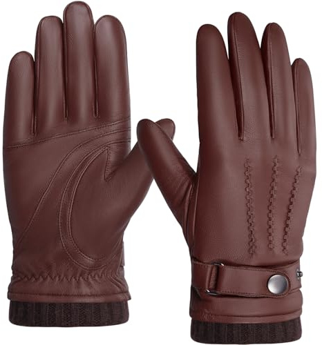 BISON DENIM Gants en cuir pour homme - Doublure en cachemire chaud - Coupe-vent - Fonction écran tactile, Marron café, M