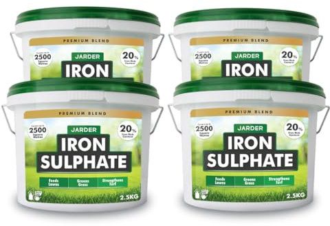 Jarder Iron Sulphate for Lawns 2.5KG x 4 - Feeds Lawns - Greens Grass - Strengthens Turf - 20% Rich Iron Content - Covers up to 10000 Square Metres