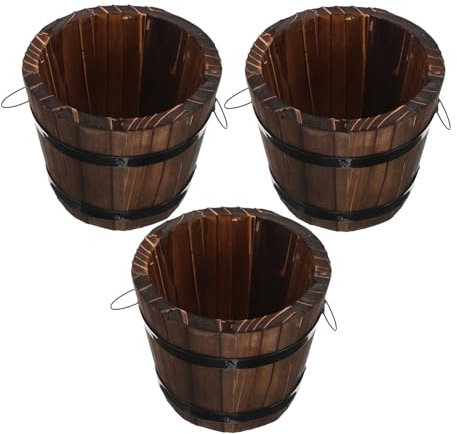 Didiseaon 3piezas Macetas de Madera Carbonizada de Jardinera de Barril de Madera para Plantas Maceta de Jardín Pequeña para Interior y Exterior Decoración Rústica para Balcones