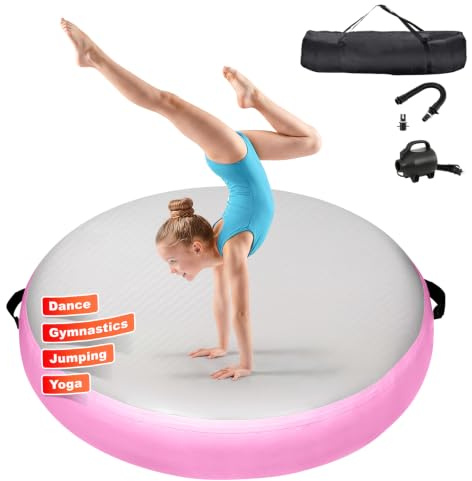 KIKILIVE Colchoneta Gimnasia Cojín Inflable Redondo 20cm Altura, para Acrobacias, Entrenamiento & Yoga 100/140cm con Bomba 600W & Parches