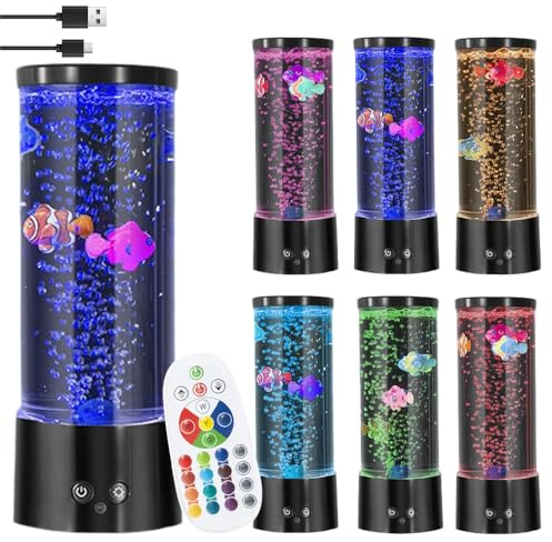 Gobesty Lampada Lava, Lampada Bolle Fluttuanti con Telecomando, 16 Colori e 4 Modalità, Lava Lamp con Pesci, LED Acquario Finto per Camera da Letto Soggiorno Ufficio