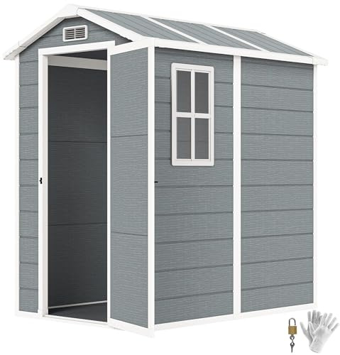 Outsunny Caseta de Jardín Exterior, 2,1 m², 131x186x198 cm, Cobertizo de Jardín Exterior con Suelo, Puerta con Cerradura, Ventana y 2 Ventilaciones, para Almacenamiento de Herramientas, Gris